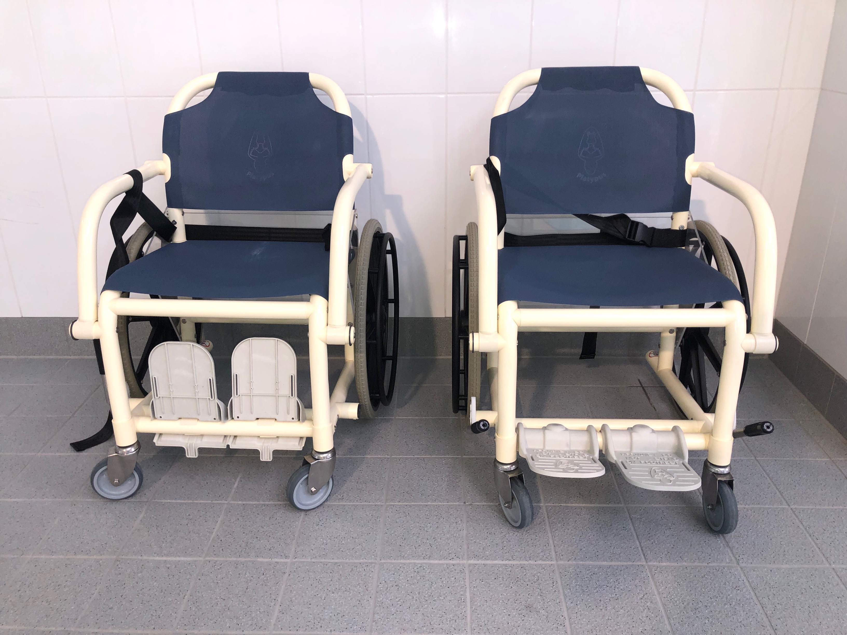 Image of 2 aquatic wheelchairs available for use at the facility